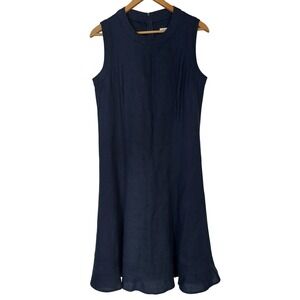 Malvin Hamburg Germany Navy Blue 100% Linen Sleeveless A-Line Midi Dress Size 8